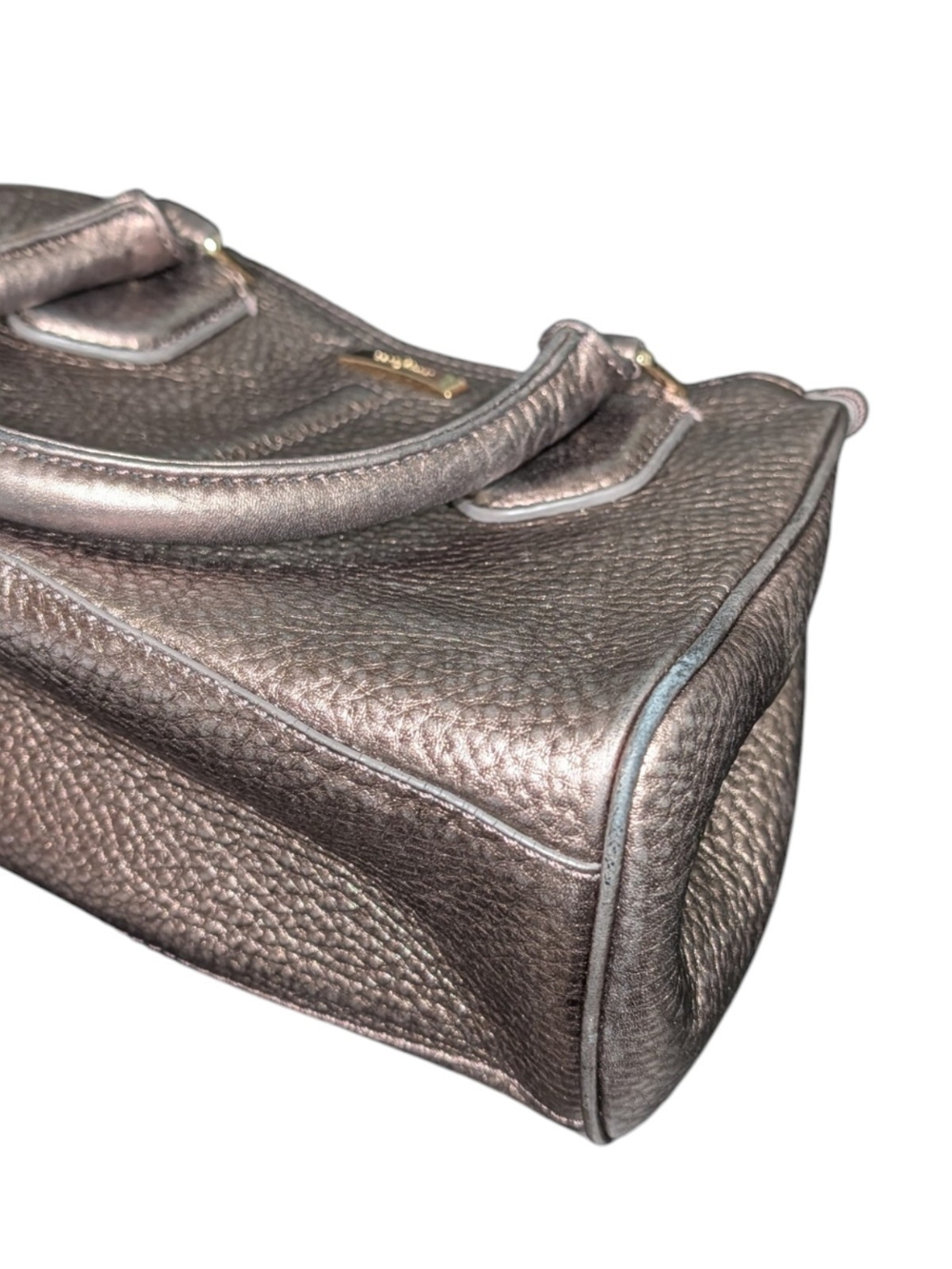 Cole Haan Pewter Metallic Pebbled Leather Handbag Satchel - Picture 5 of 9